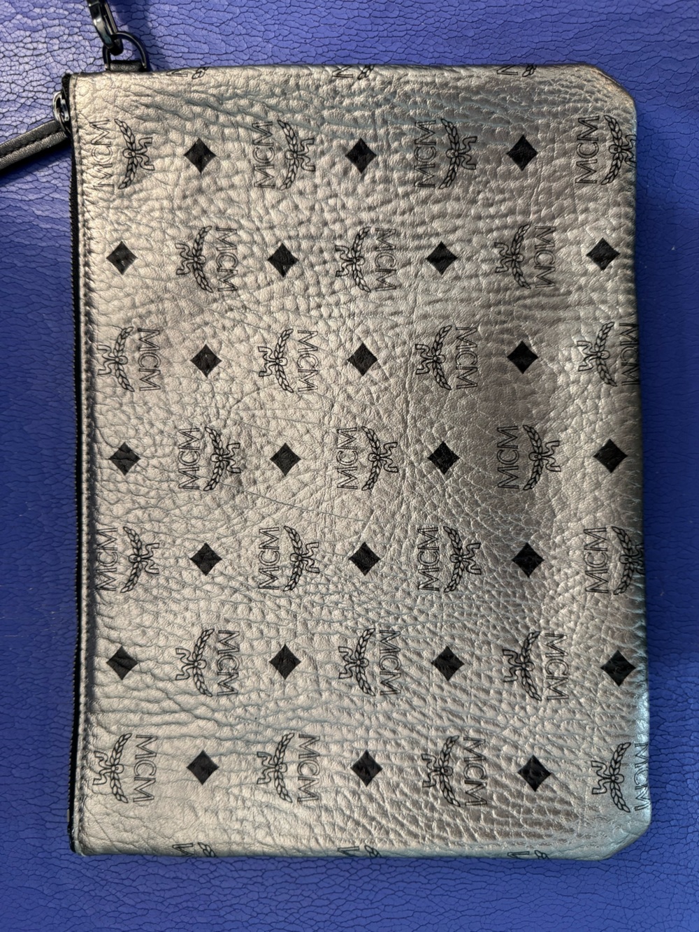 MCM Silver Metallic Monogram Zip Pouch